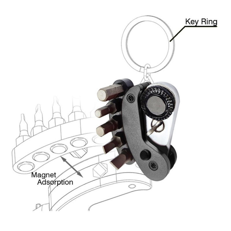 MINI RATCHET WRENCH BIT SET WITH KEY RING - BLACK MINI RATCHET WRENCH BIT SET WITH KEY RING - BLACK